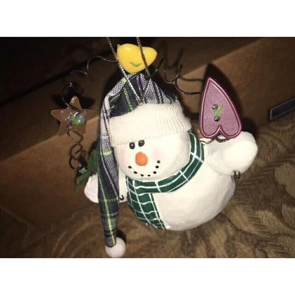 Snowman Angel in Plaid Hat, Check Scarf, Quality Resin Christmas Ornament